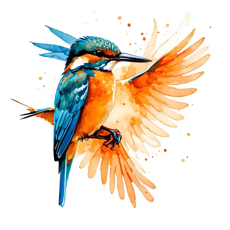 A small flying kingfisher in realistic colors tattoo design idea