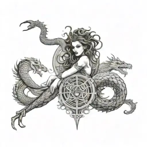 leg sleeve including twilight reference, acotar references and the labyrinth reference with Medusa and dragons in there  tattoo design idea