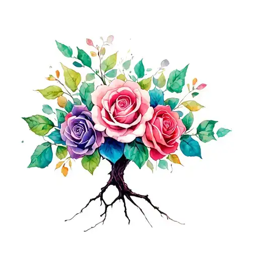 celtic tree life with roses wrapped loosely tattoo design idea