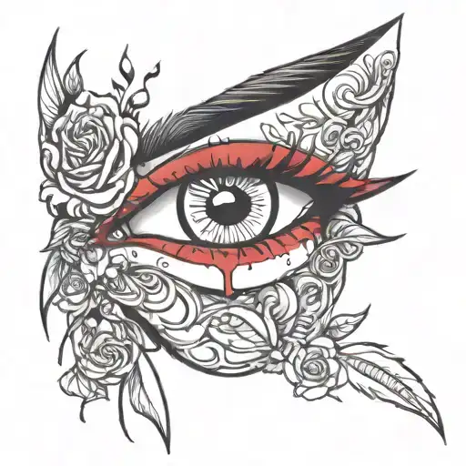 sexy full red lips parted with an eyeball looking seductivly out of mouth  tattoo design idea