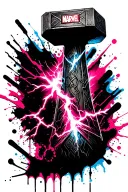marvel Thor's hammer and storm breaker with pink and blue lightning tattoo design idea