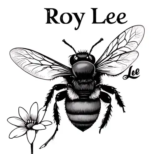 Property of Roy Lee with a small bumble bee after the word Lee and a simple flower or heart tattoo design idea