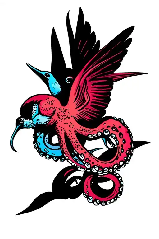 octopus, swallows, nautical star tattoo design idea