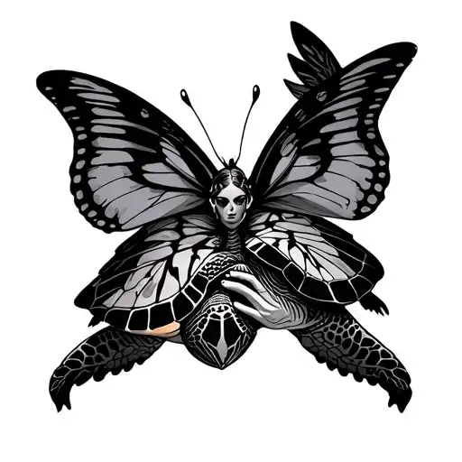 turtle butterfly and angel holding tattoo design idea