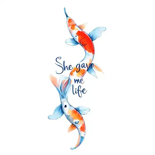 "She gave me life" two koi fish tattoo design idea