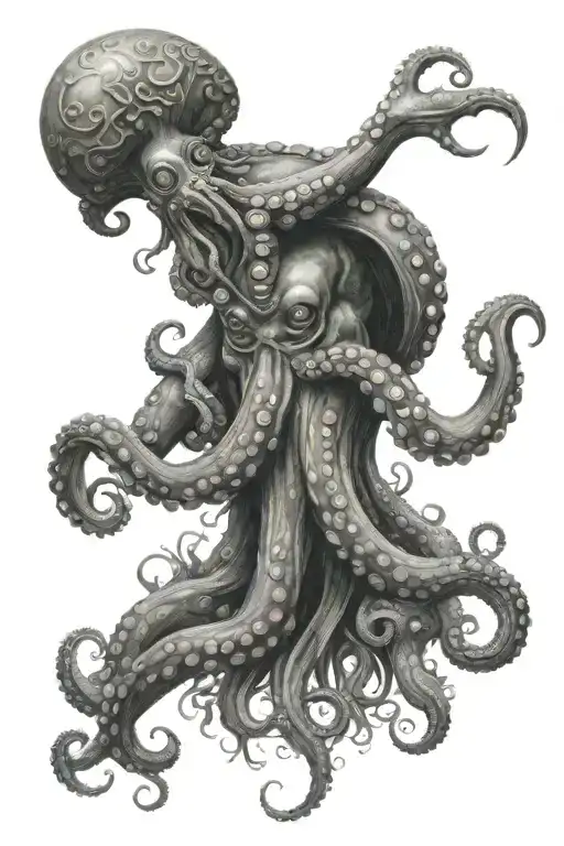octopus vs Neptune god tattoo design idea