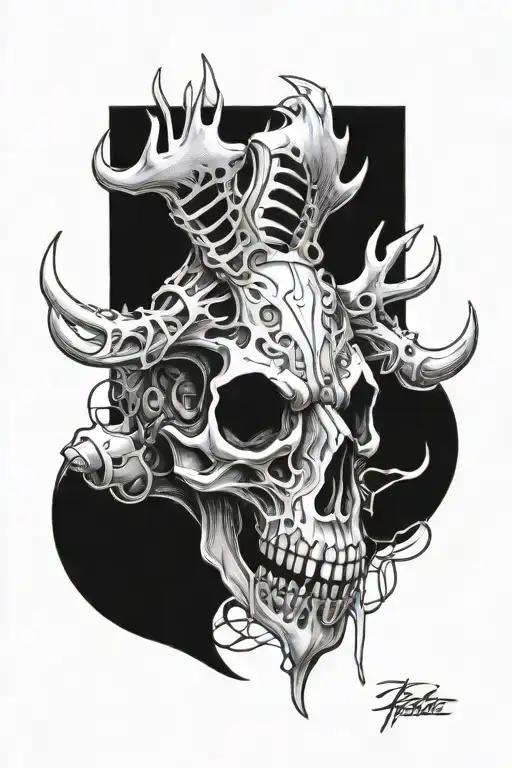 Evil Moose Skull Mysterious tattoo design idea