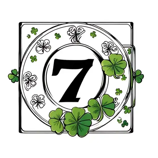 large 7 behind a slot machine reel with clovers for accents  tattoo design idea