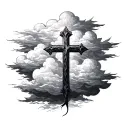 cross in clouds floating tattoo design idea