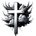 cross in clouds floating tattoo design idea