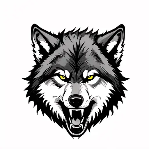 Growling Wolf And Mountains tattoo design idea