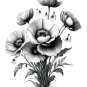 poppy flower and snowdrop flower bouquet tattoo design idea