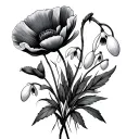 poppy flower and snowdrop flower bouquet tattoo design idea