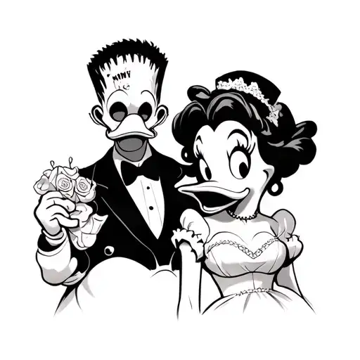 Donald duck frankenstein and daisy duck as bride of frankenstein  tattoo design idea