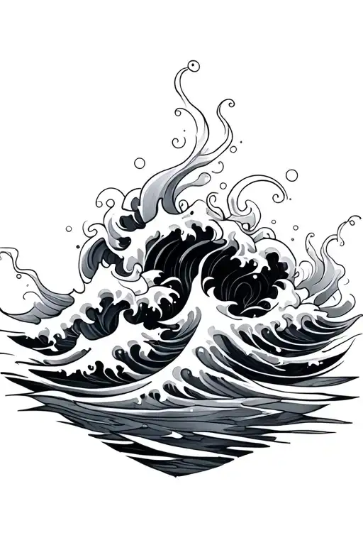 1. Upper Arm (shoulder to bicep):	•	Water as the central element, stylized in bold blackwork waves — powerful and flowi tattoo design idea