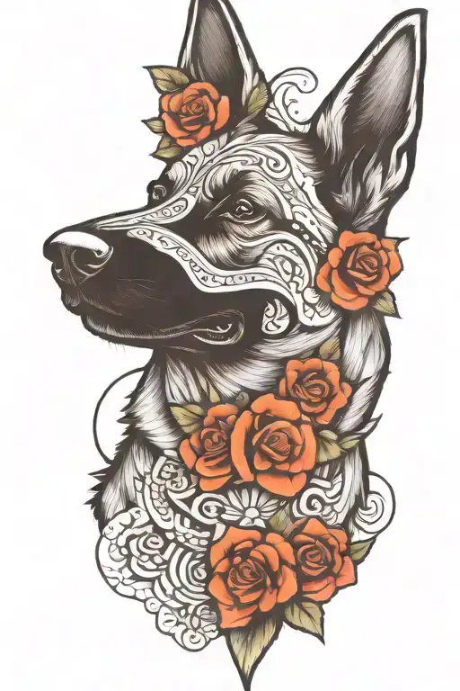 day of the dead german shepherd dog tattoo design idea