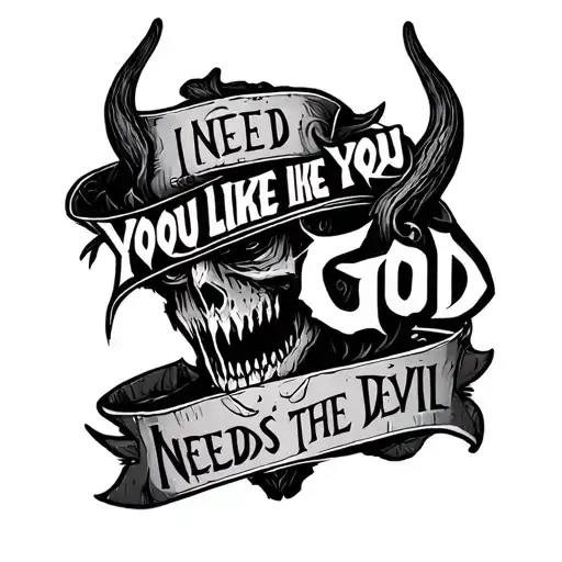 I need you like God needs the Devil tattoo design idea