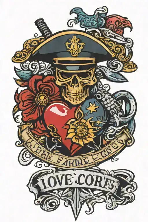 marine corps and love tattoo design idea
