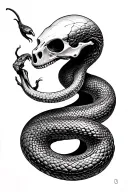 dark tattoo art, snake skeleton hybrid, blackwork tattoo, biomechanical elements, macabre illustration tattoo design idea