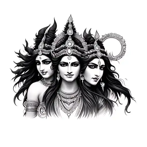 design me a tattoo with kali, shiva and Lilith in one image tattoo design idea