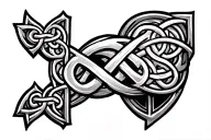 celtic cross with Celtic knot wrapped around bicep tattoo design idea
