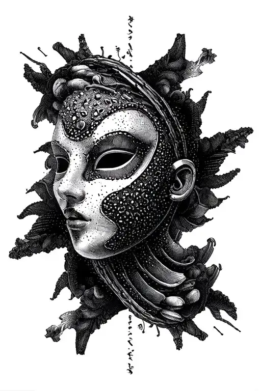 mask shell reconstruction abandonment fear courage success doubt pretense audacity lack tragedy tattoo design idea