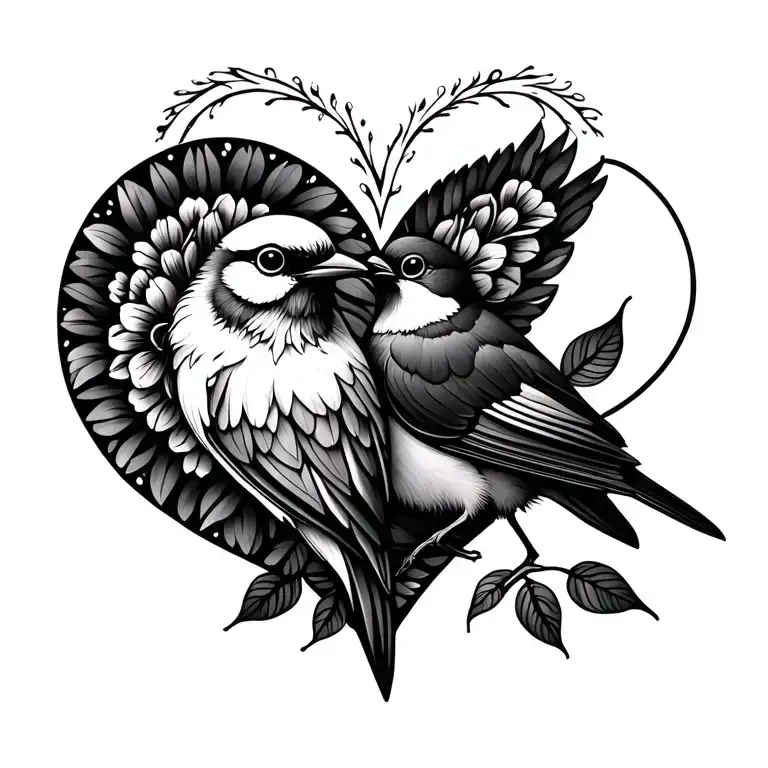 Floral Mandala heart birds tattoo design idea