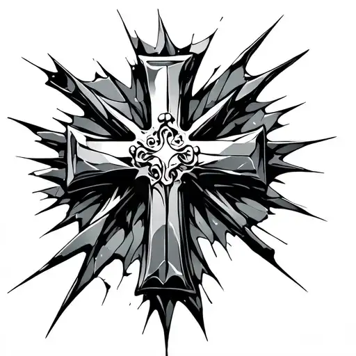 cross made from broken glass shattered at the bottom tattoo design idea
