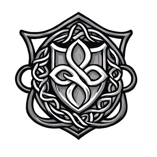Celtic symbols meaning Family and strength together on a shield tattoo design idea