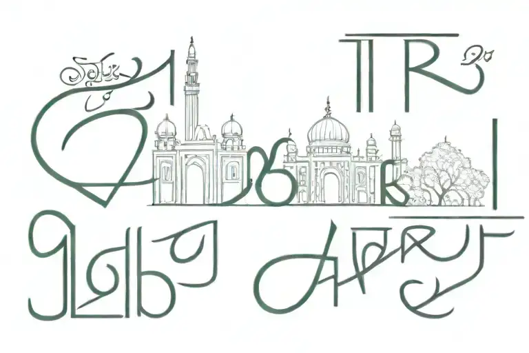 A tattoo of the word “Lahore” written with both languages english and urdu mixed. Also incorporating the famous monument tattoo design idea