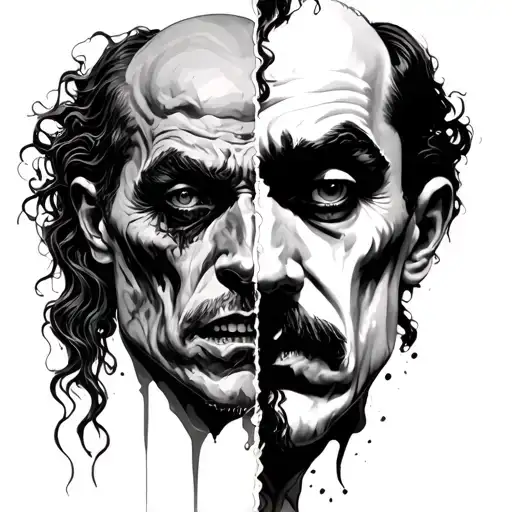 Jekyll And Hyde split same face tattoo design idea
