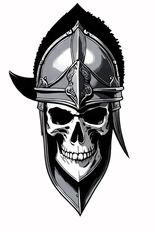roman warrior helmet with skeleton head inside tattoo design idea