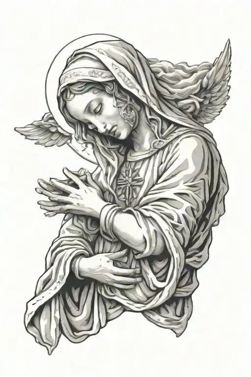 virgin mary praying hands tattoo design idea