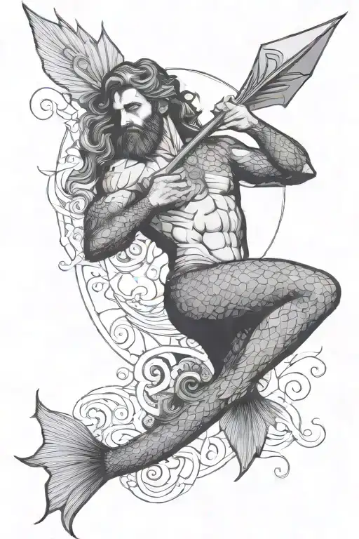 merman holding trident tattoo design idea