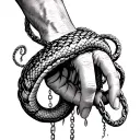 a chain that sprouts from each finger that connects at the forearm into a DNA spiral that turns into the tail of a snake tattoo design idea