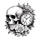 memento Mori with skull and time with the words memento mori tattoo design idea