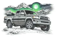 2002 Toyota tundra in front of the northern lights shining in the sky and a mountain  tattoo design idea
