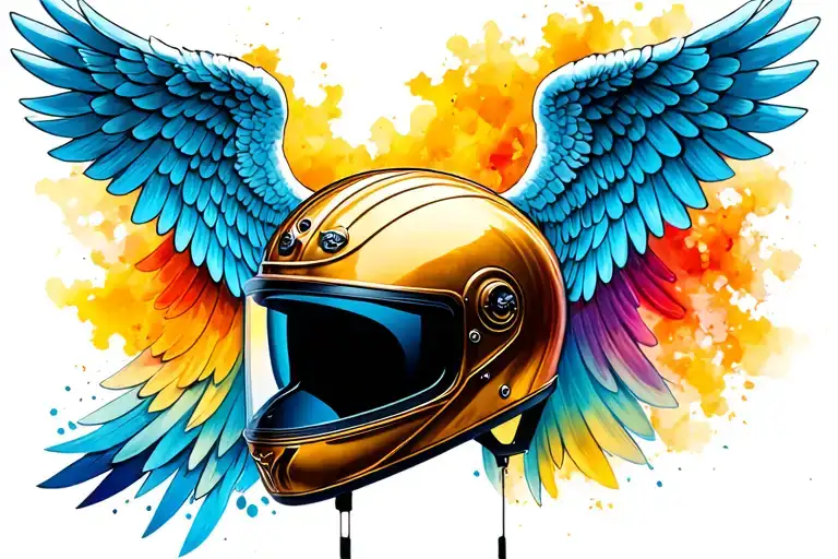 half shell motorcycle helmet with blue angel wings tattoo design idea