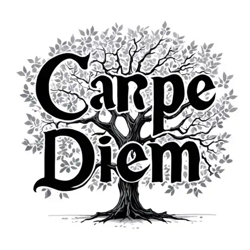 "Carpe Diem p" a tree no leaves growing tattoo design idea