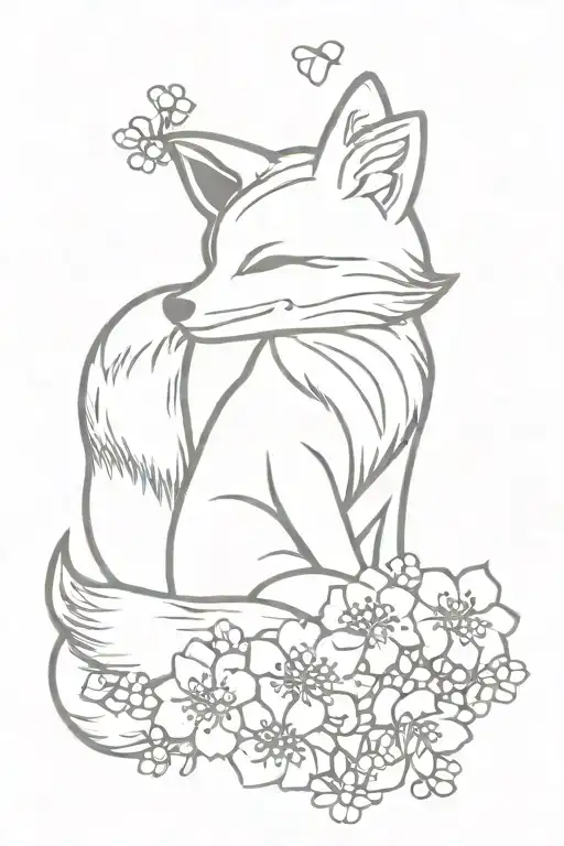 fox omamori cherry blossom tattoo design idea