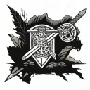 scottish claymore with macdonald clan crest into mountain cairn tattoo design idea