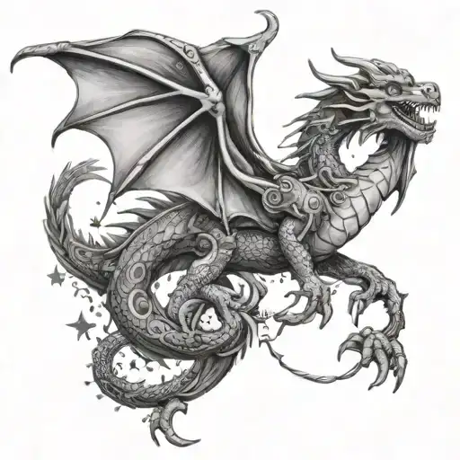 feminine dragon with tiny stars and 26.2 tattoo design idea