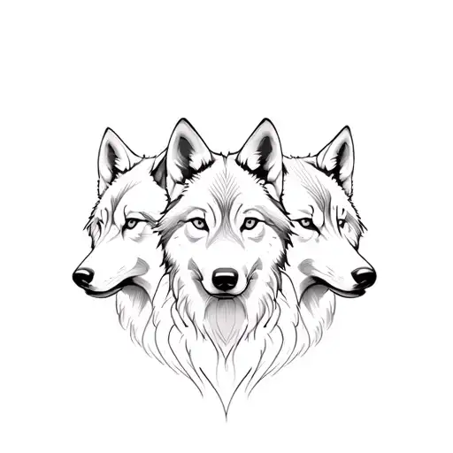 three wolves front view tattoo design idea