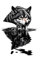 Wolf and wolf pup reflection in water tattoo design idea
