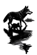 Wolf and wolf pup reflection in water tattoo design idea