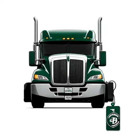I want the driver point of view inside of a semi truck with a bucks football team air freshner hanging from the rearview tattoo design idea