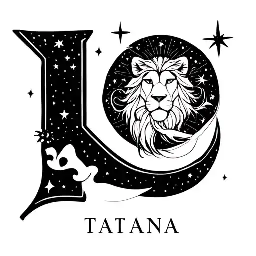 astrological sign Leo name tatiana. metaphysical stuff. moon and stars black and white feminine, no people tattoo design idea