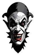 evil jester head holding tattoo design idea