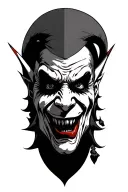 evil jester head holding tattoo design idea