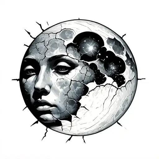 Moon and Face outline with a crack tattoo design idea